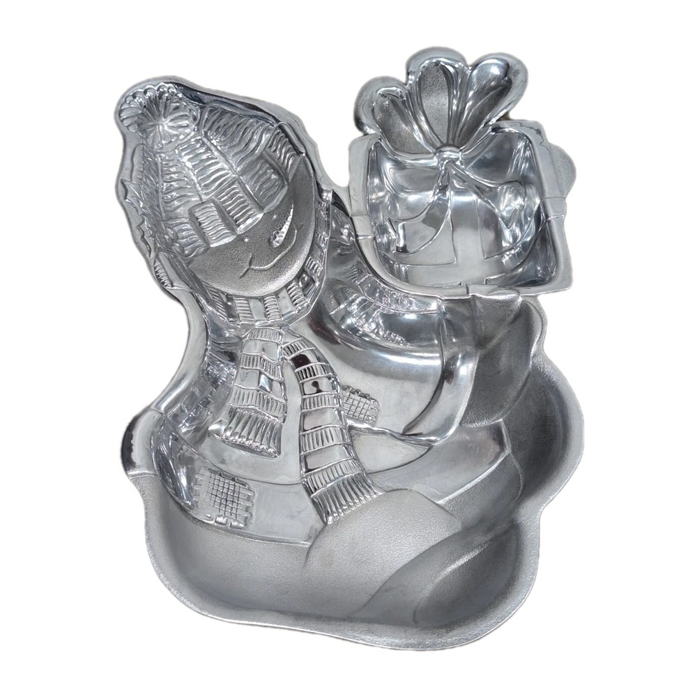 Lenox Yuletide‎ Serveware Snowman Chip & Dip Metal Winter Platter Table Decor